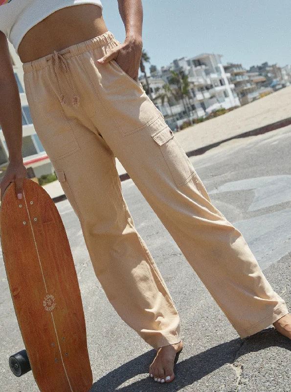 Flowy culottes pants for breezy summer style -Precious Cargo Twill High Waisted Pants - Hazelnut