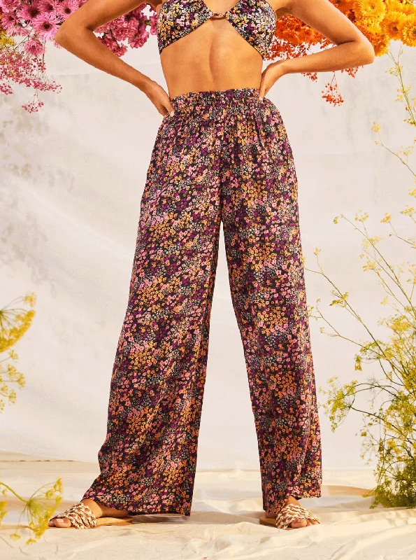 Stretch twill pants for flexible office comfort -Forever And A Day Lightweight Pants - Anthracite Floral Daze