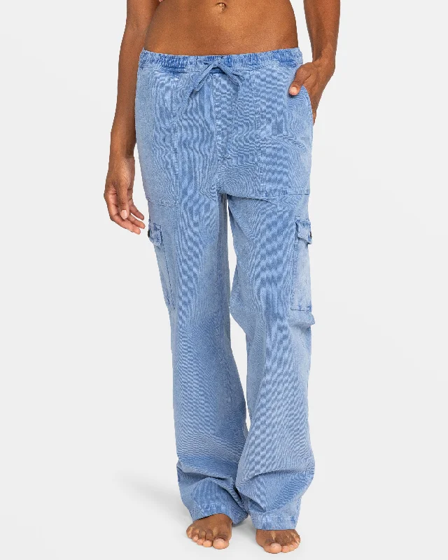 Breathable mesh pants for hot weather sports -Precious Cargo Corduroy High Waisted Pants - Infinity Blue