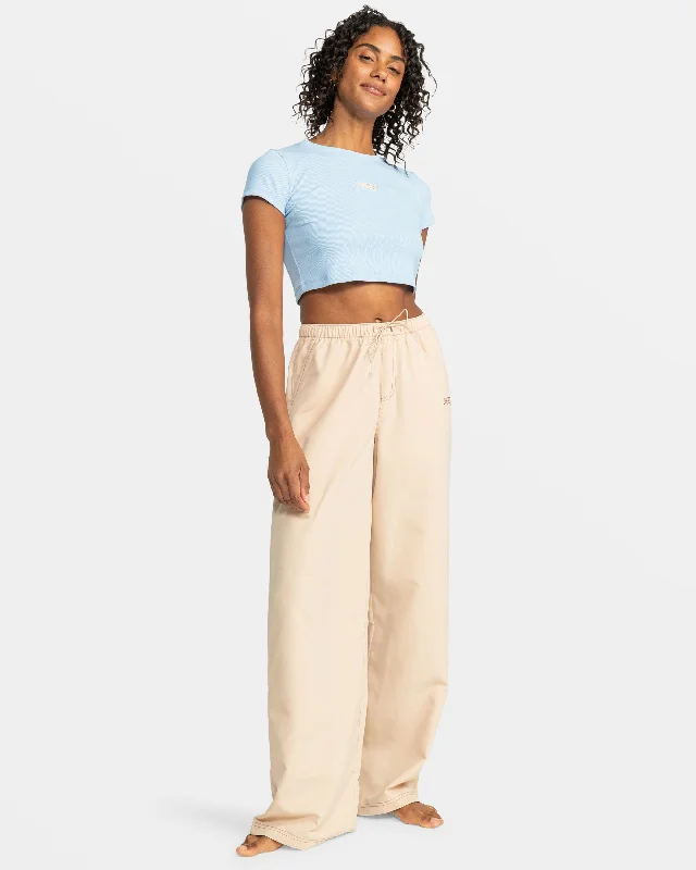 Relaxed cotton pants for breezy casual days -Retro Sport Life Elastic Waist Pants - Toasted Almond