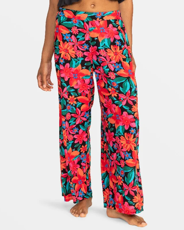 Tailored wool pants for sharp winter dressing -Midnight Avenue Wide Leg Printed Pants - Anthracite Floral Fiesta