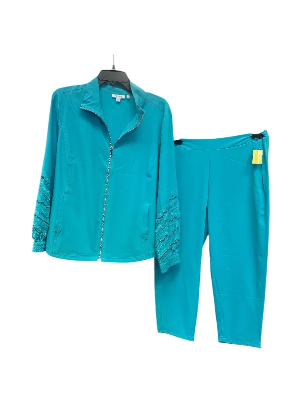 Breathable chino pants for warm climate comfort -Athletic Pants 2pc By Chicos In Aqua, Size: L