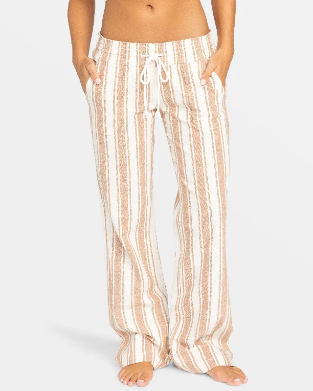 Stretch denim pants for curvy figure flattery -Oceanside Flared Beach Pants - Camel Sandy Stripe