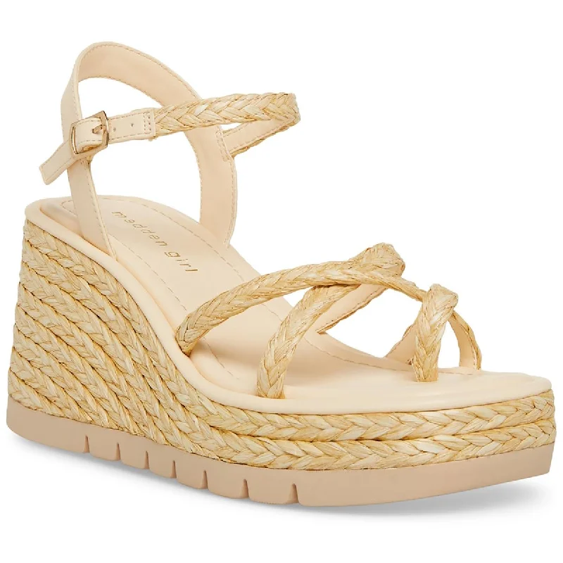 Casual sandals for women with buckle details and comfortable footbed for support-Sandals for dressy occasions-Madden Girl Womens Vault Raffia Cushioned Footbed Wedge Sandals