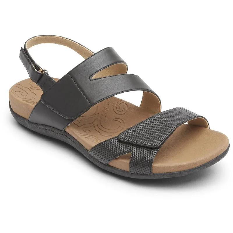 Casual sandals for men with rubber footbed and adjustable buckle for easy wear-Sandals with waterproof material-Rockport Womens Ridge ASYM  Leather Embossed Flat Sandals