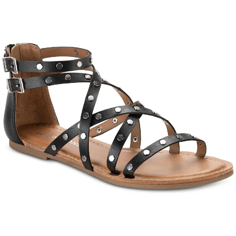 Elegant sandals for women with rhinestone detailing and wedge heels for dressy events-Sandals for cruise vacations-Sun + Stone Womens RACHAELL Studded Crisscross Gladiator Sandals