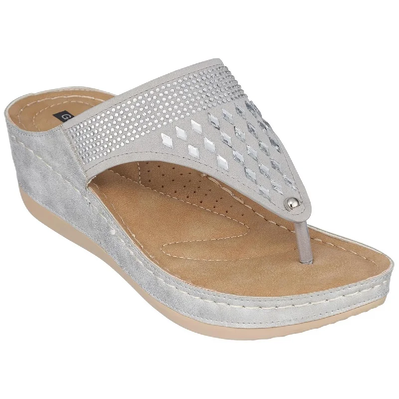 Casual sandals for women with flat soles and classic leather straps for style-Sandals for girls-Good Choice Womens Kiara Metallic Thong Wedge Sandals