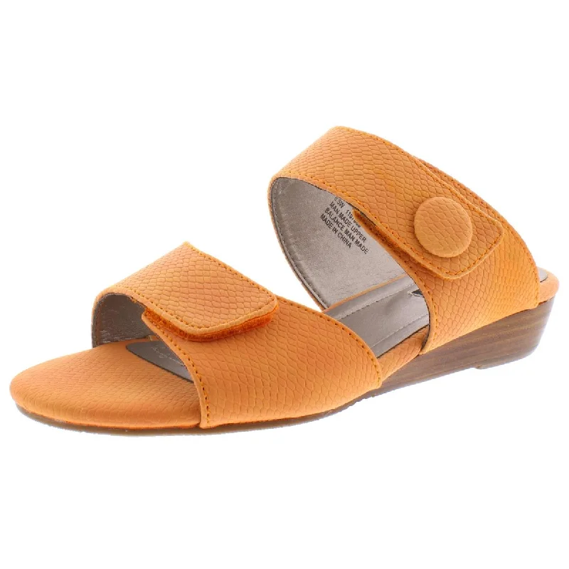 Casual sandals for women with wide straps and flat sole for relaxed fit-Sandals for camping-Array Womens Key West Faux Leather Snake Embossed Wedge Sandals