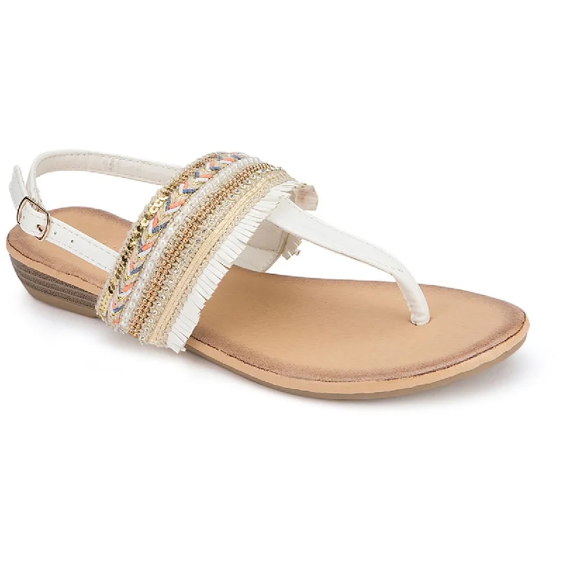 Elegant sandals for evening wear with rhinestone embellishments and soft leather-Sandals with floral prints-Olivia Miller Womens Omp Faux Leather Embellished Thong Sandals