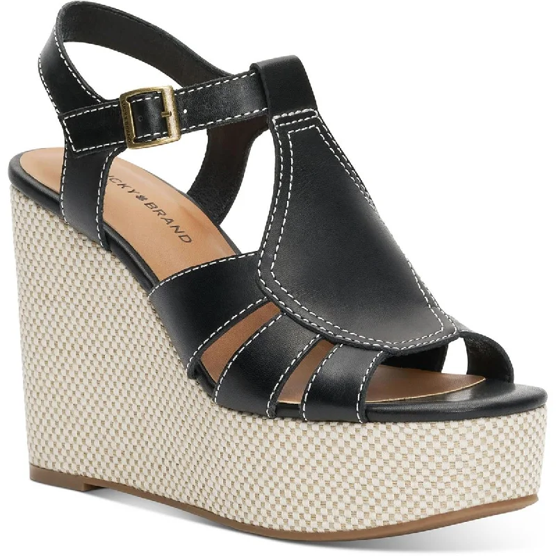 Comfortable sandals for women with contoured footbed and easy-to-adjust straps-Sandals for affordable fashion-Lucky Brand Womens Ressica Leather Open Toe Wedge Sandals