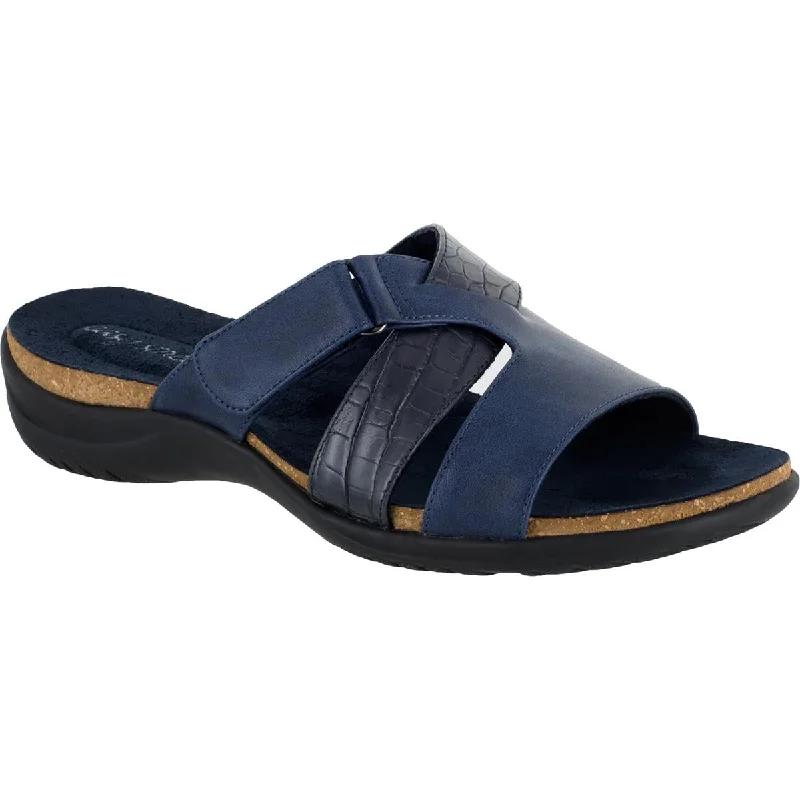 Comfortable sandals for women with closed-toe design and flexible footbed for comfort-Sandals with cork footbed-Easy Street Womens Frenzy Faux Leather Flat Slide Sandals