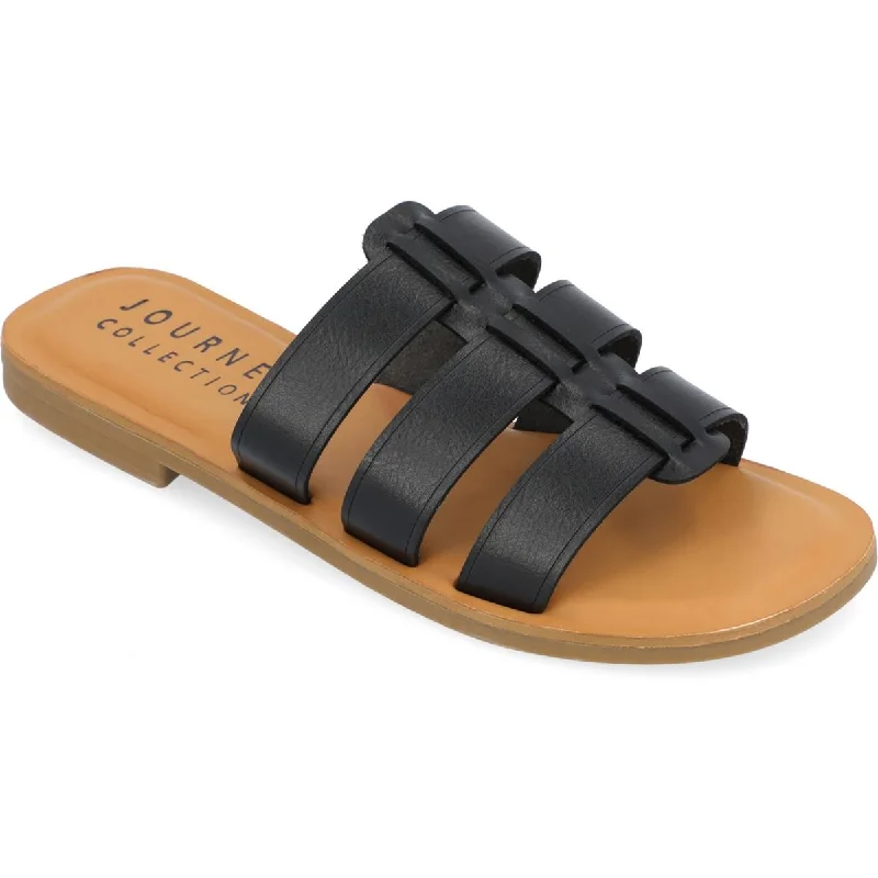 Outdoor sandals for men with durable rubber sole and adjustable straps-Sandals for flat feet-Journee Collection Womens Serrie Faux Leather Peep-Toe Slide Sandals