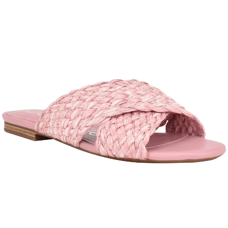 Waterproof sandals for women with durable straps and slip-resistant soles-Sandals with vintage design-Calvin Klein Womens June 2 Woven Peep-Toe Slide Sandals