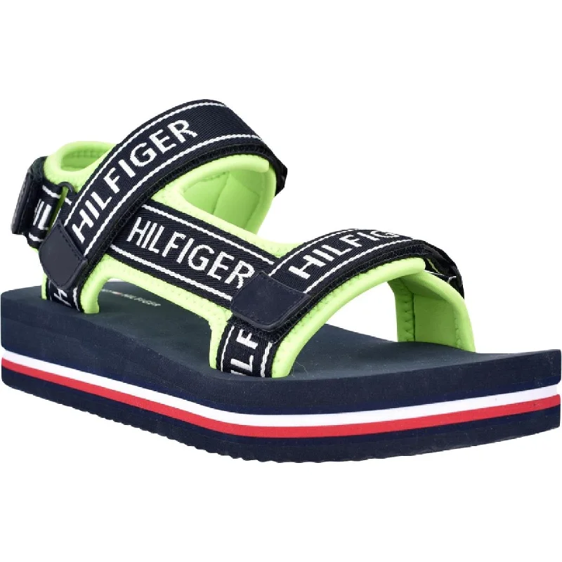 Comfortable sandals for women with cushioned soles and adjustable straps-Sandals for kids-Tommy Hilfiger Womens Nurii Logo Ankle Strap Flatform Sandals