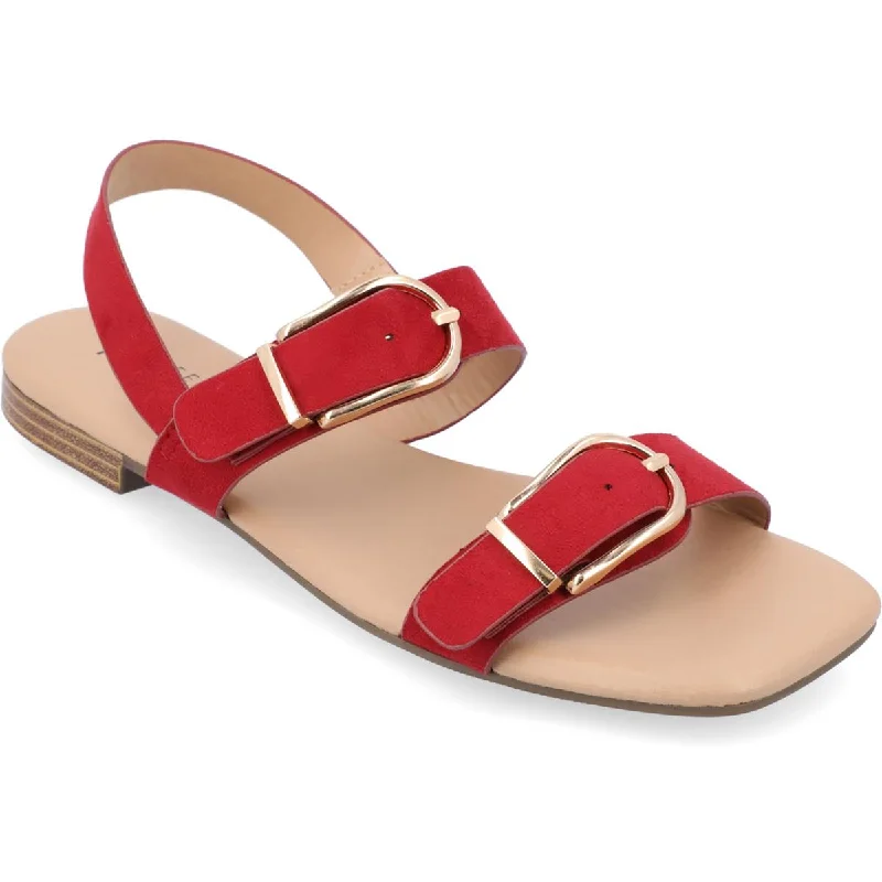 Comfortable sandals for women with padded straps and soft footbed for long wear-Sandals for girls-Journee Collection Womens Twylah Faux Suede Buckle Slingback Sandals