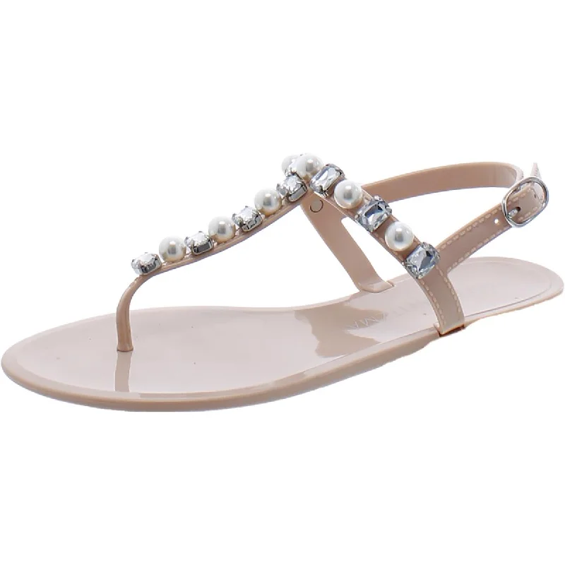 Slip-on sandals for women with adjustable straps and flexible material for comfort-Sandals with gladiator design-Stuart Weitzman Womens Rhinestone Ankle Stra T-Strap Sandals