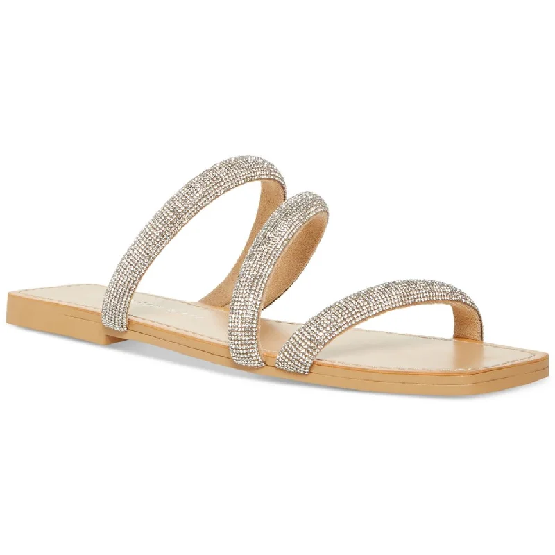 Stylish sandals for women with unique buckle details and flat design-Sandals with ankle straps-Madden Girl Womens PARFAIT Rhinestones Slip-On Slide Sandals