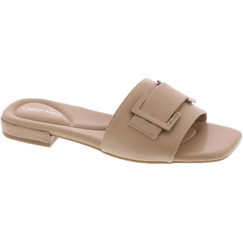 Fashionable sandals for women with fringe details and cushioned footbed for all-day wear-Sandals for kids-Calvin Klein Womens Tangelo Faux Leather Slip-On Slide Sandals