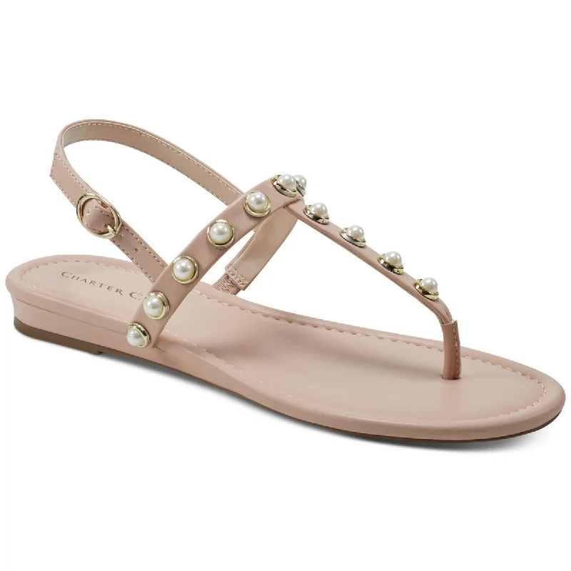 Stylish sandals for women with wide ankle straps and buckle detailing for fashionable look-Sandals for narrow feet-Charter Club Womens Avita Faux Leather Embellished Slingback Sandals