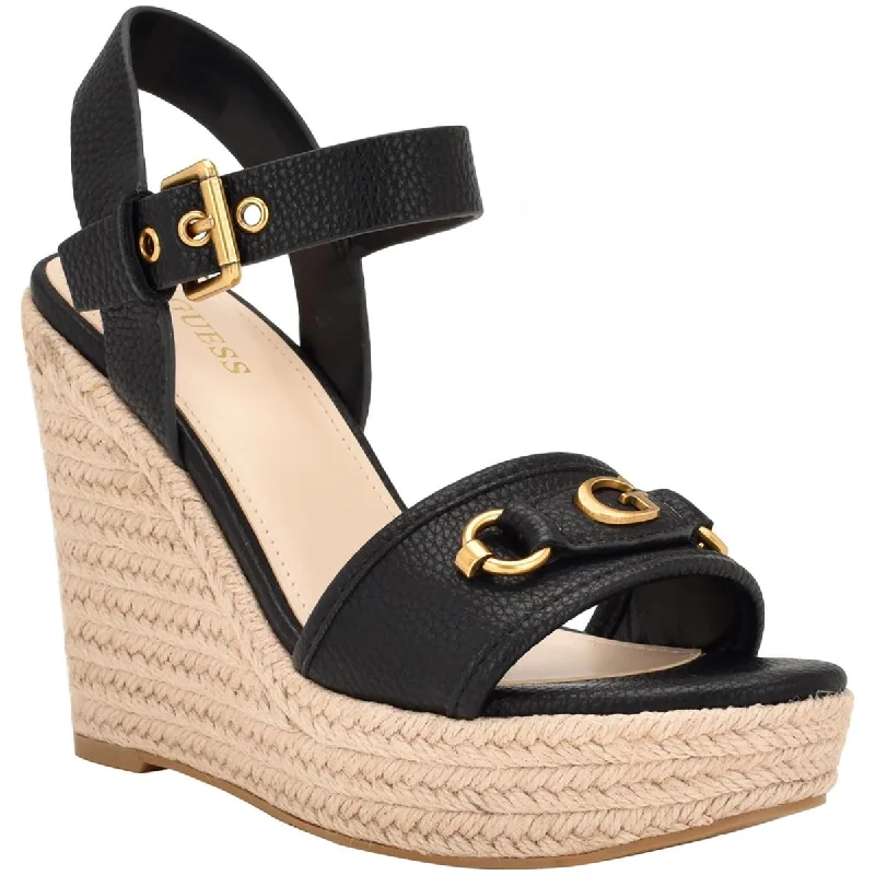 Trendy sandals for women with gladiator style and buckle details for flair-Sandals with espadrille soles-Guess Womens Hisley Faux Leather Ankle Strap Wedge Sandals