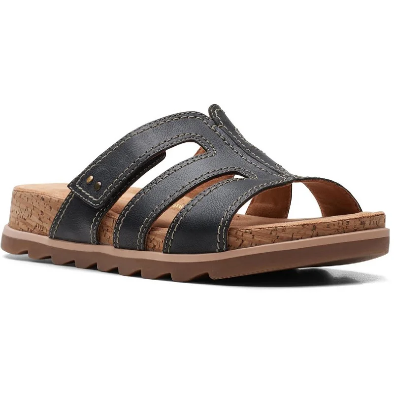 Comfortable sandals for men with memory foam footbed and adjustable straps for fit-Sandals with thong strap-Clarks Womens Yacht Coral Leather Cork Flatform Sandals