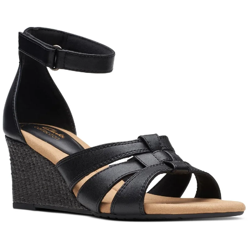 Fashionable sandals for women with fringe details and cushioned footbed for all-day wear-Sandals with Velcro straps-Clarks Womens Kyarra Joy Leather Woven Wedge Sandals