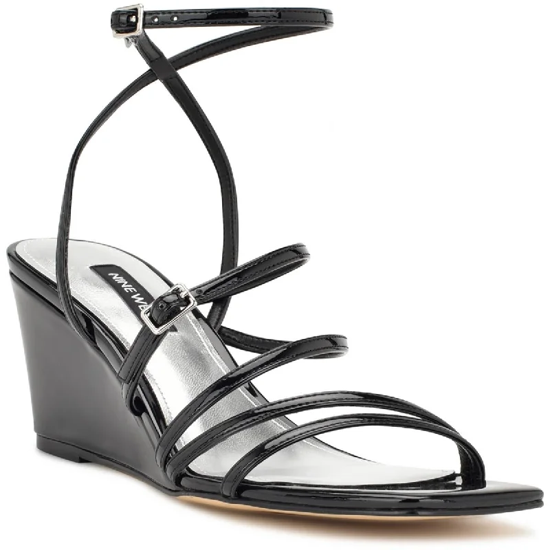 Elegant sandals for women with high heels and lace-up design for formal events-Sandals for work-Nine West Womens Keamer Patent Ankle Strap Wedge Sandals