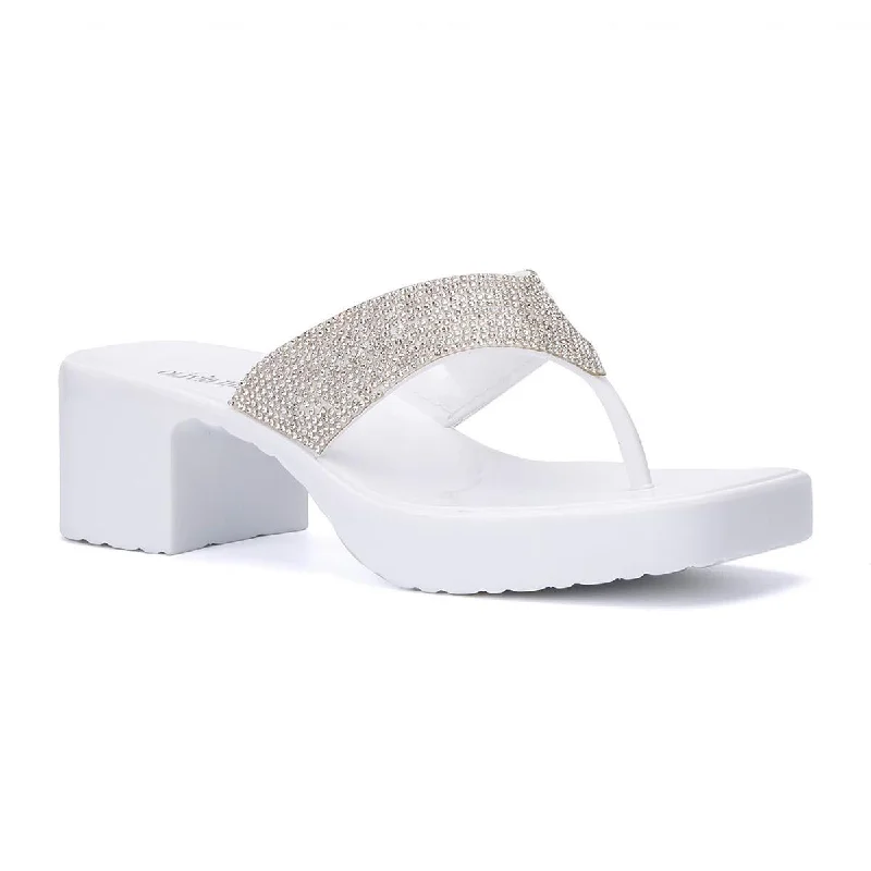 Comfortable sandals for women with Velcro straps and cushioned sole for everyday wear-Sandals with vintage design-Olivia Miller Womens Suzzie Rhinestone Slip On Thong Sandals