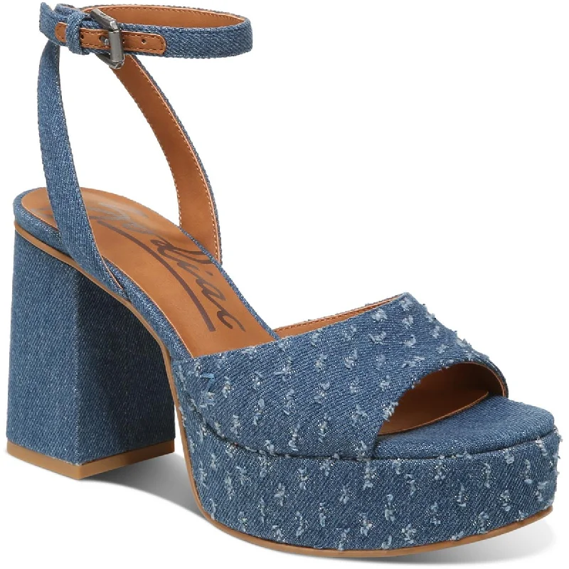 Trendy sandals for women with wedge heels and strappy design for casual chic-Sandals with metallic finish-Zodiac Womens Priya Denim Ankle Strap T-Strap Sandals