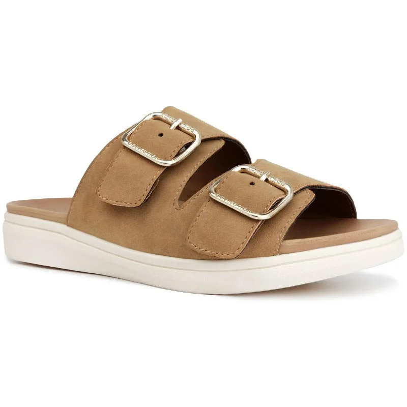 Trendy sandals for men with woven straps and lightweight footbed for comfort-Sandals with toe loop-London Fog Womens Lorraine Faux Leather Double Buckle Slide Sandals