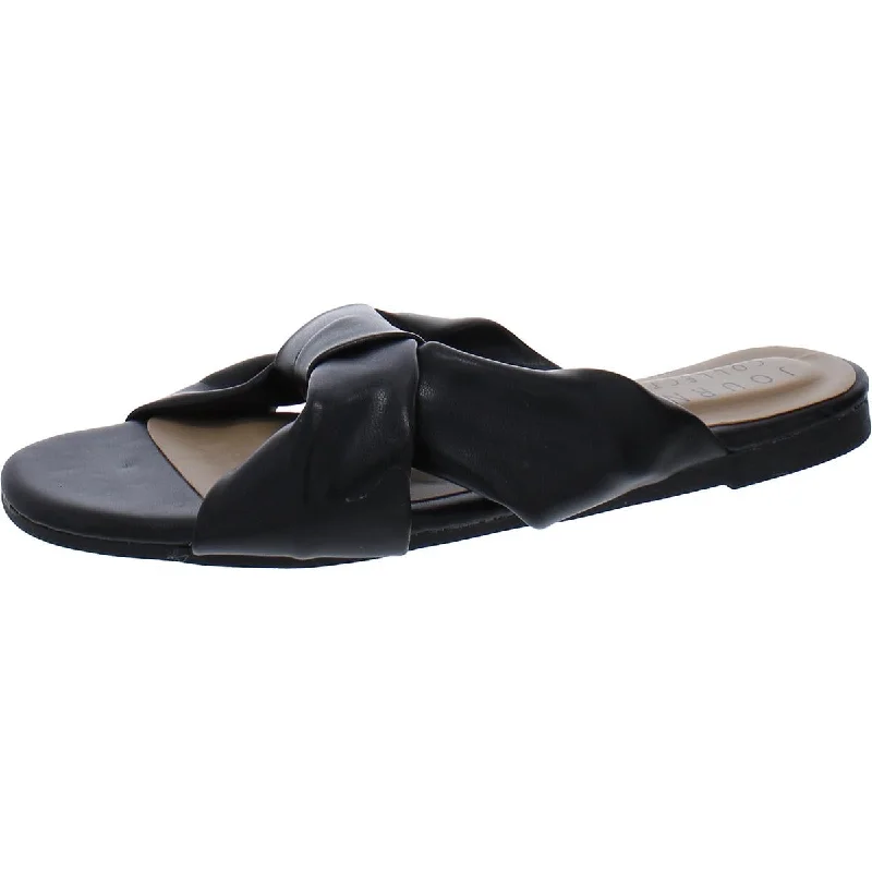 Comfortable sandals for women with contoured footbed and easy-to-adjust straps-Sandals with braided straps-Journee Collection Womens Faux Leather Slip-On Slide Sandals