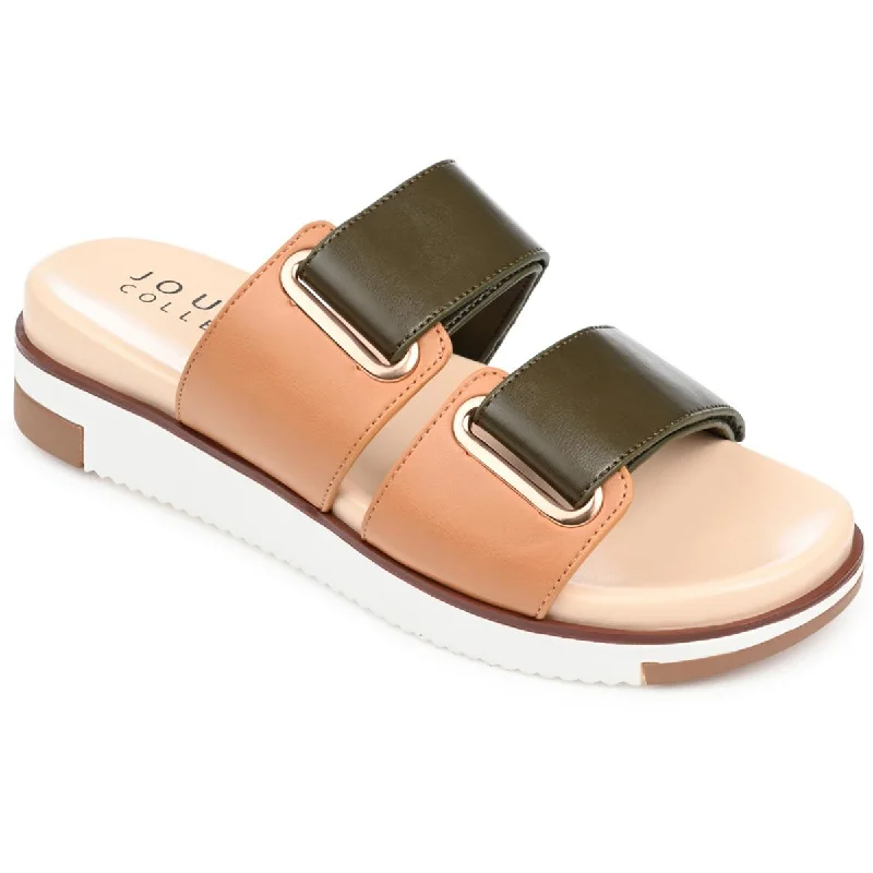 Comfortable sandals for women with plush straps and flexible soles for daily use-Sandals for outdoor activities-Journee Collection Womens Ashanti Faux Leather Double Strap Slide Sandals