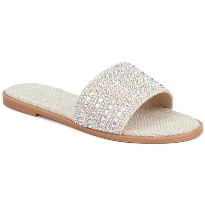 Fashionable sandals for men with woven design and slip-resistant soles for outdoor wear-Sandals with espadrille soles-Fashion to Figure Womens Darcy Rhinestone Studded Slide Sandals