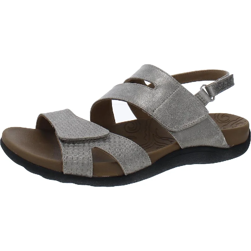 Comfortable sandals for women with Velcro straps and cushioned sole for everyday wear-Sandals with non-slip soles-Rockport Womens Ridge Faux Leather Metallic Slingback Sandals