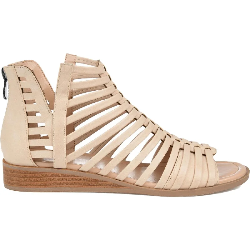 Elegant sandals for evening wear with rhinestone embellishments and soft leather-Sandals with braided straps-Journee Collection Womens Delilah Faux-Leather Zipper Gladiator Sandals