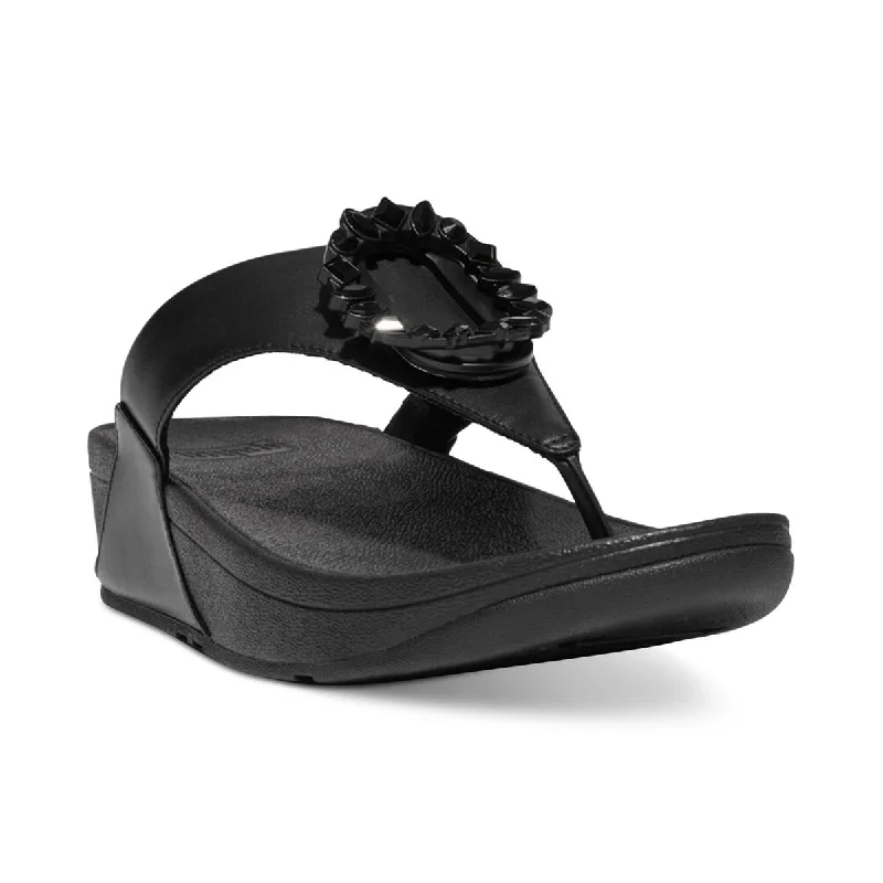 Waterproof sandals for women with durable straps and slip-resistant soles-Sandals for wide feet-Fitflop Womens Lulu Crystal Leather Thong Wedge Sandals