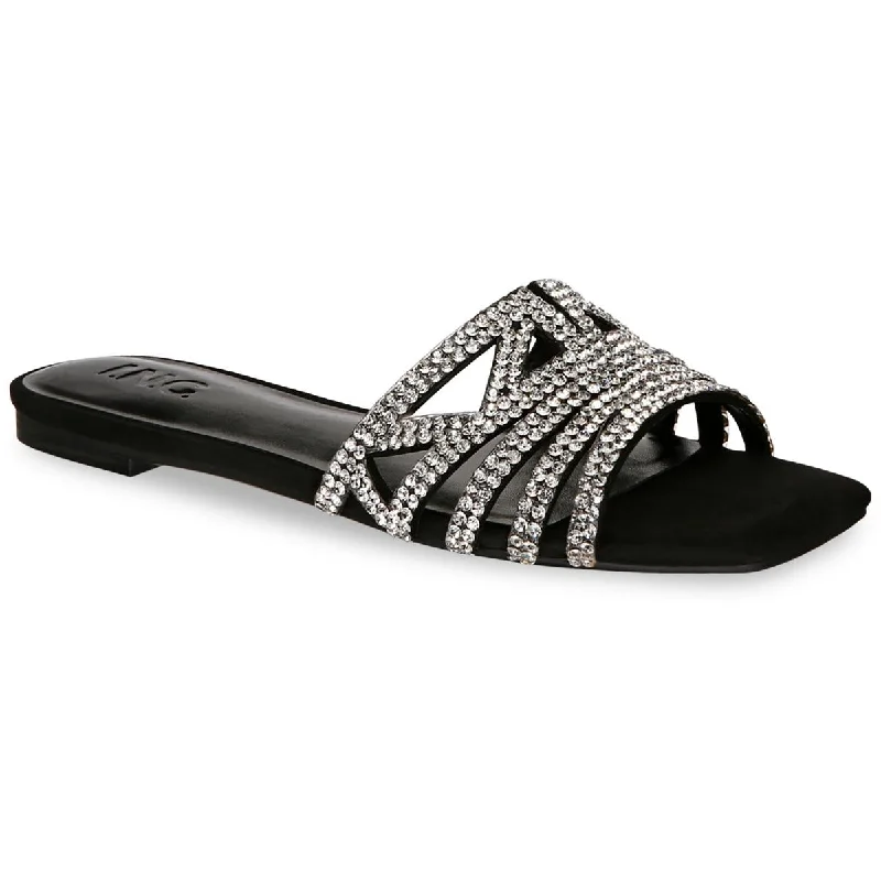 Comfortable sandals for women with cross-over straps and padded footbed for support-Sandals for elderly-INC Womens Tianah Rhinestone Slip On Slide Sandals