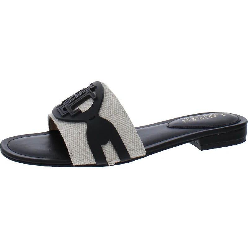 Elegant sandals for women with woven design and high-heeled platform soles-Sandals with ankle straps-Lauren Ralph Lauren Womens ALEGRA Logo Slide Sandals