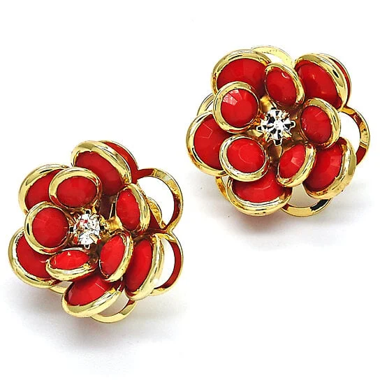 Hoop earrings with rhinestone-studded rims for a glamorous touch-Heavy hoop earrings-14k Gold Filled High Polish Finsh Ruby Hibiscus Crystal Stud Earring