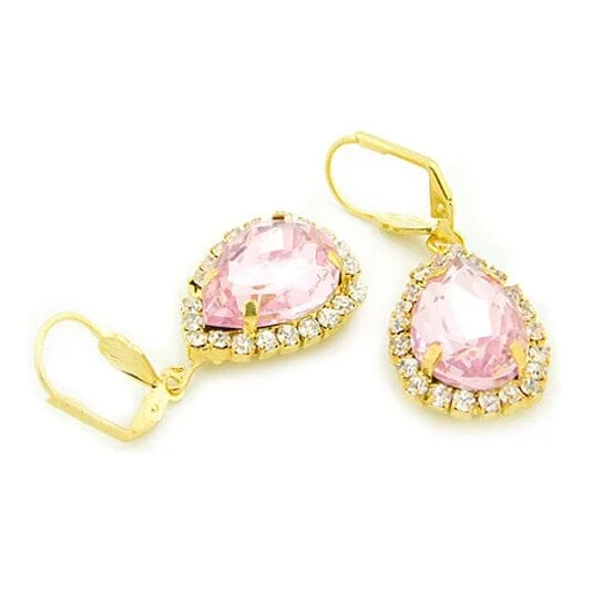 Hoop earrings with twisted metal designs for a dynamic and modern style-Hoop earrings for casual wear-18K Gold Filled Pink Crystal Tear Drop Hanging Earrings