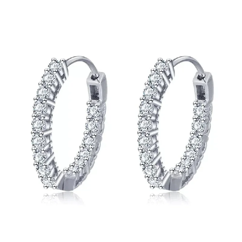 Hoop earrings with textured finishes for a vintage and classic style-Hoop earrings with flowers-18kt Gold Plated Cubic Zirconia In And Out Hoop Earrings