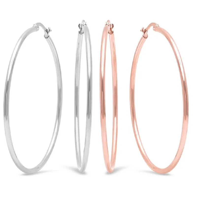 Best hoop earrings with snake chain details for a sleek and modern touch-Hoop earrings with tassels-2-Pairs: Stainless Steel 50mm Hoop Earring Set