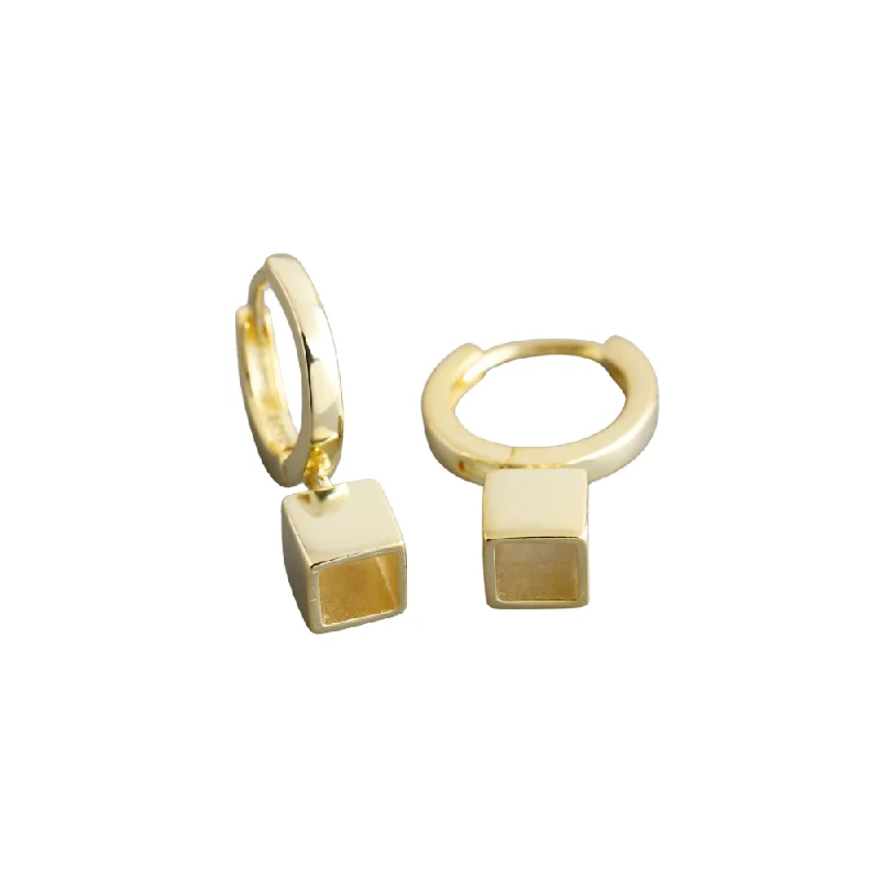 Best hoop earrings with custom engravings for a personalized and meaningful gift-Hoop earrings with tribal design-Sterling Silver Square Block Hoop Earrings – Minimalist Gold-Plated Dangles