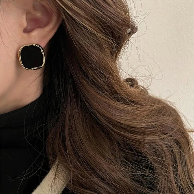 Best hoop earrings with snake chain details for a sleek and modern touch-Hoop earrings with tassels-Black Color Korean Style Summer Fashion New In Simple Female Party Wholesa Square Earring