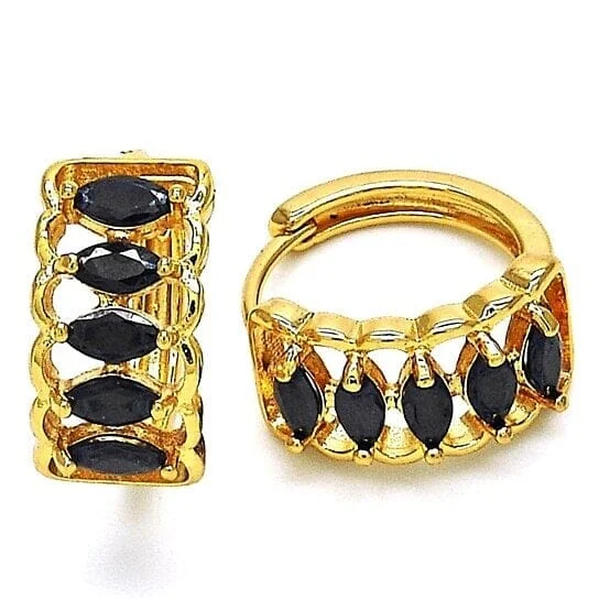 Best hoop earrings with geometric pendants for a modern, chic appeal-Continuous hoop earrings-Black Halo 5 Row Huggie Oval Stones Lab Created Earrings in Yellow Gold