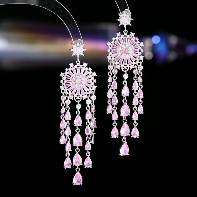 Best hoop earrings with gold for a luxurious and timeless look-Hoop earrings for women-Bridal super sparkling water drop zircon tassel earrings