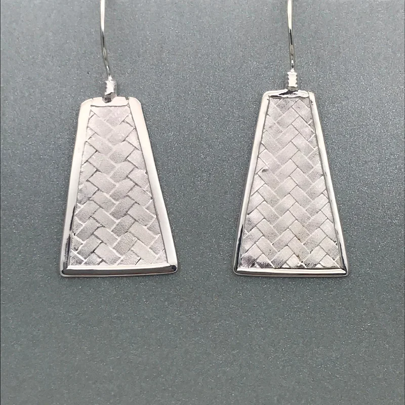 Best hoop earrings with rose gold for a romantic and warm aesthetic-Hoop earrings for special occasions-Sterling Silver Brushed Woven Trapezium Earrings