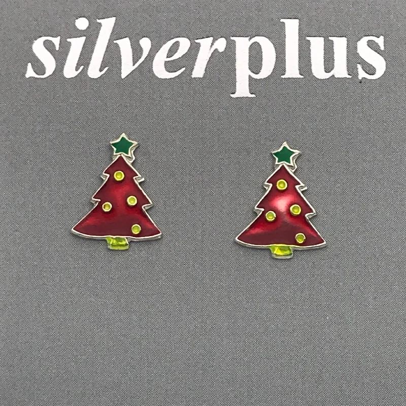 Hoop earrings with oversized designs for a bold, fashion-forward statement-Hoop earrings with chain details-Sterling Silver Christmas Tree Coloured Earrings