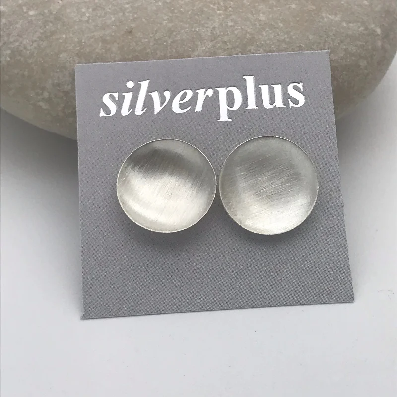 Hoop earrings with faceted crystals for added sparkle and shine-Oversized hoop earrings-Sterling Silver Concave Matt Discs Earrings