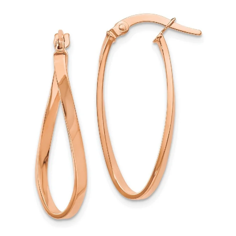 Best hoop earrings with crescent-shaped designs for a bold, moon-inspired style-Classic hoop earrings-Curata 10k Rose Gold Polished Hinged Oval Hoop Earrings 26x1.2mm